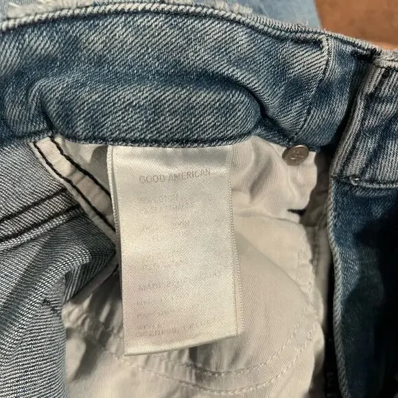 Good American Good Curve Straight Jeans Natural Fray Hem Blue 868 - Picture 8 of 8